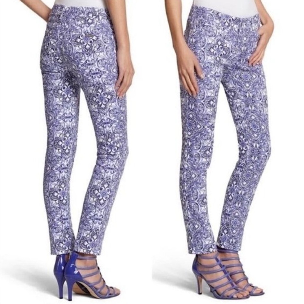Blue & White Rare Damask Ankle Skinny Jeans Printed Denim - Picture 2 of 14